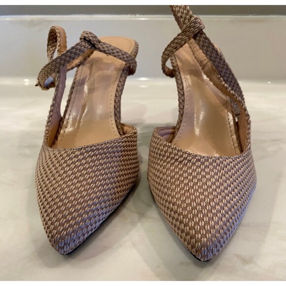 Women’s Shoe Pumps Size 8.5 Sling Back Woven Tan 3 1/4" heel Pointed Toe ?New - Picture 6 of 9